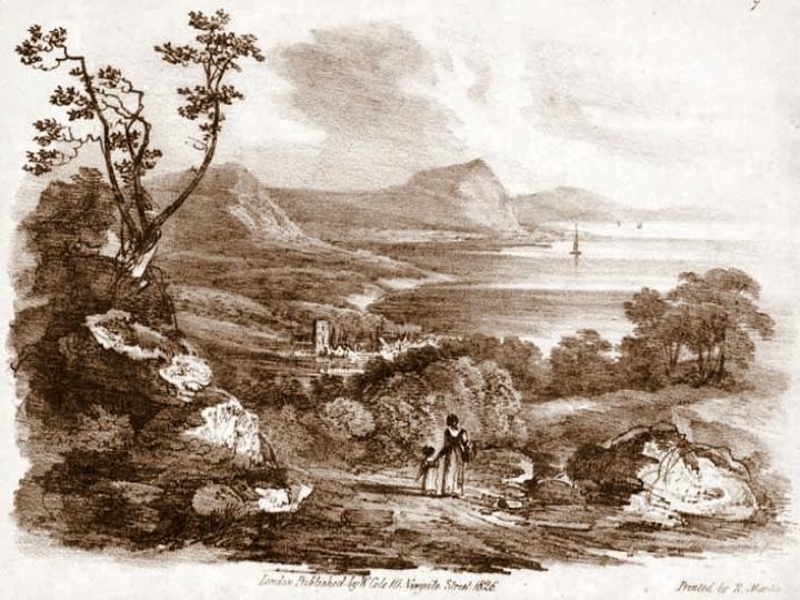 Lyme Regis, de Charmouth, Dorset, de Uma viagem pela Grã-Bretanha  empreendida entre os anos 1814 e 1825 (aquatint)